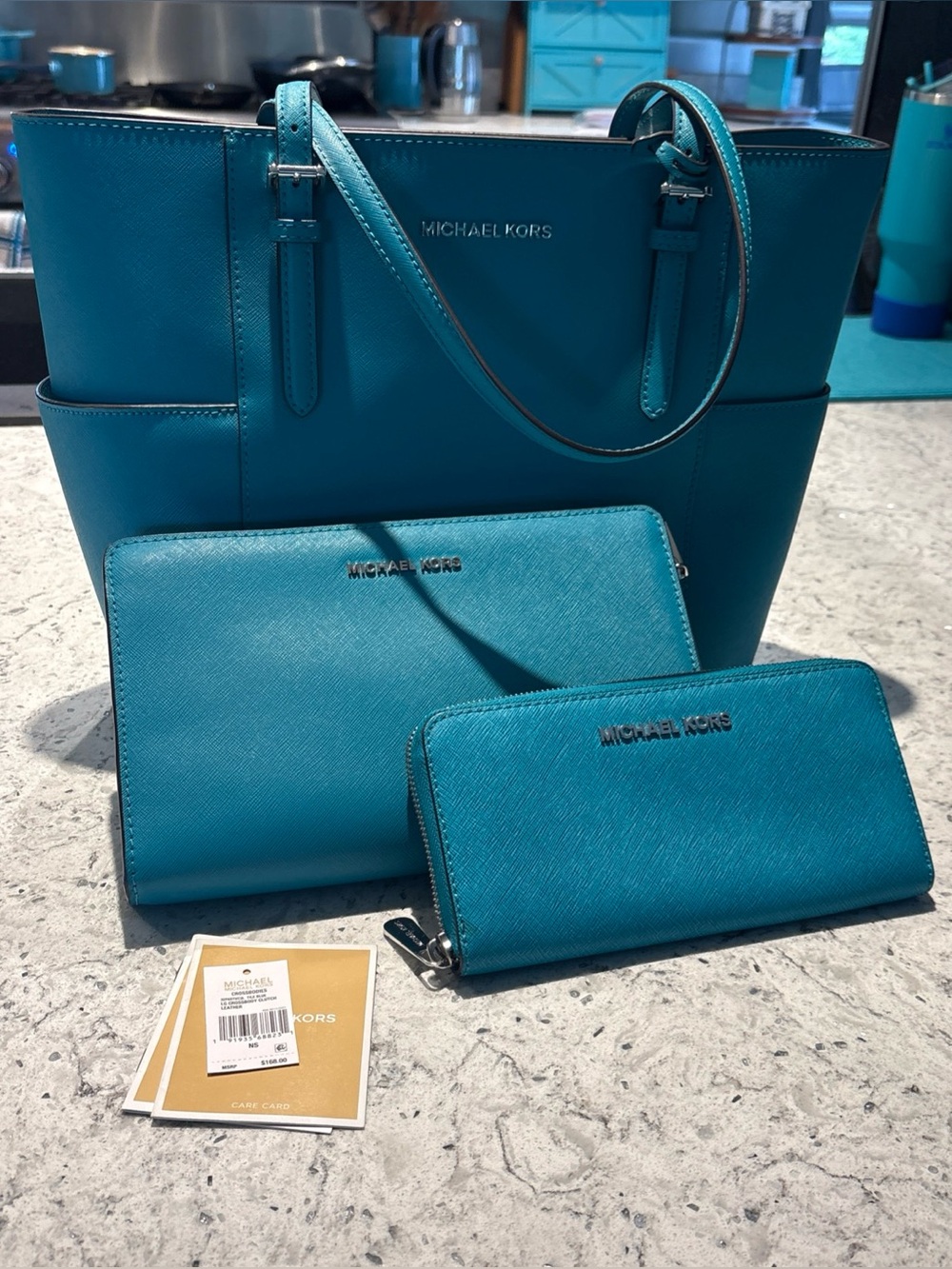 Michael Kors Tile blue Tote and Wallet Set